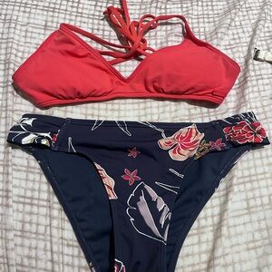 Stylish Red and Navy Floral Bikini Set